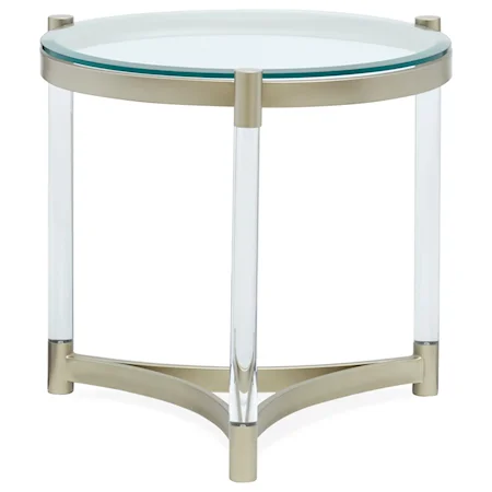 Round Glass End Table with Clear Acrylic Legs